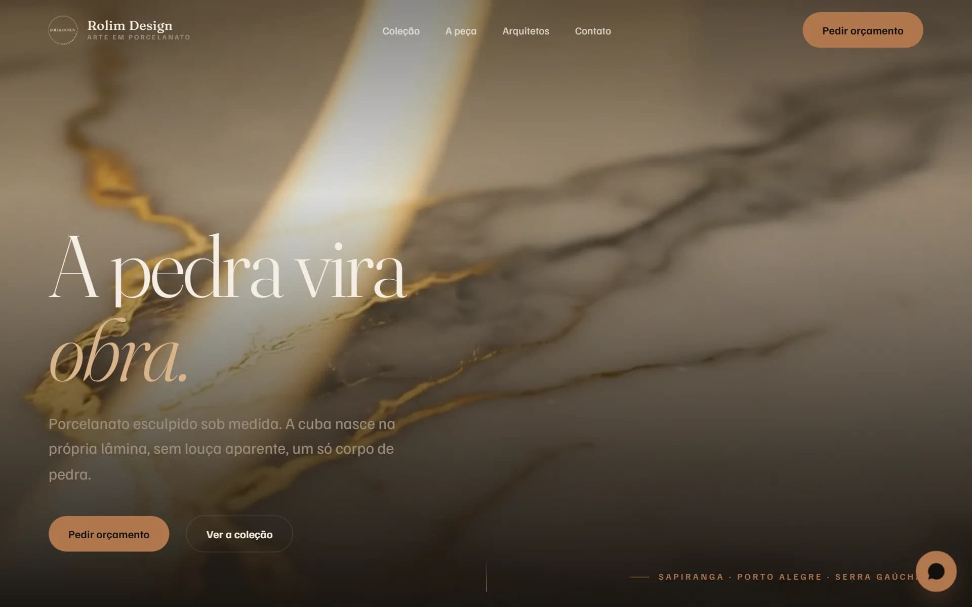 Site de Rolim Design, Porcelanataria sob medida · São Paulo